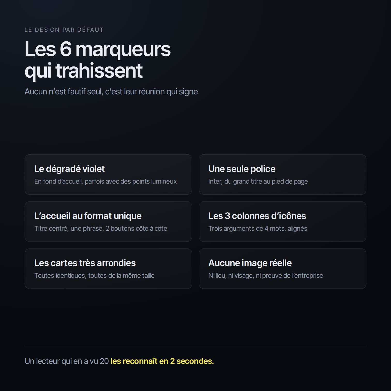 Les 6 marqueurs visuels récurrents d’une page produite sans direction imposée
